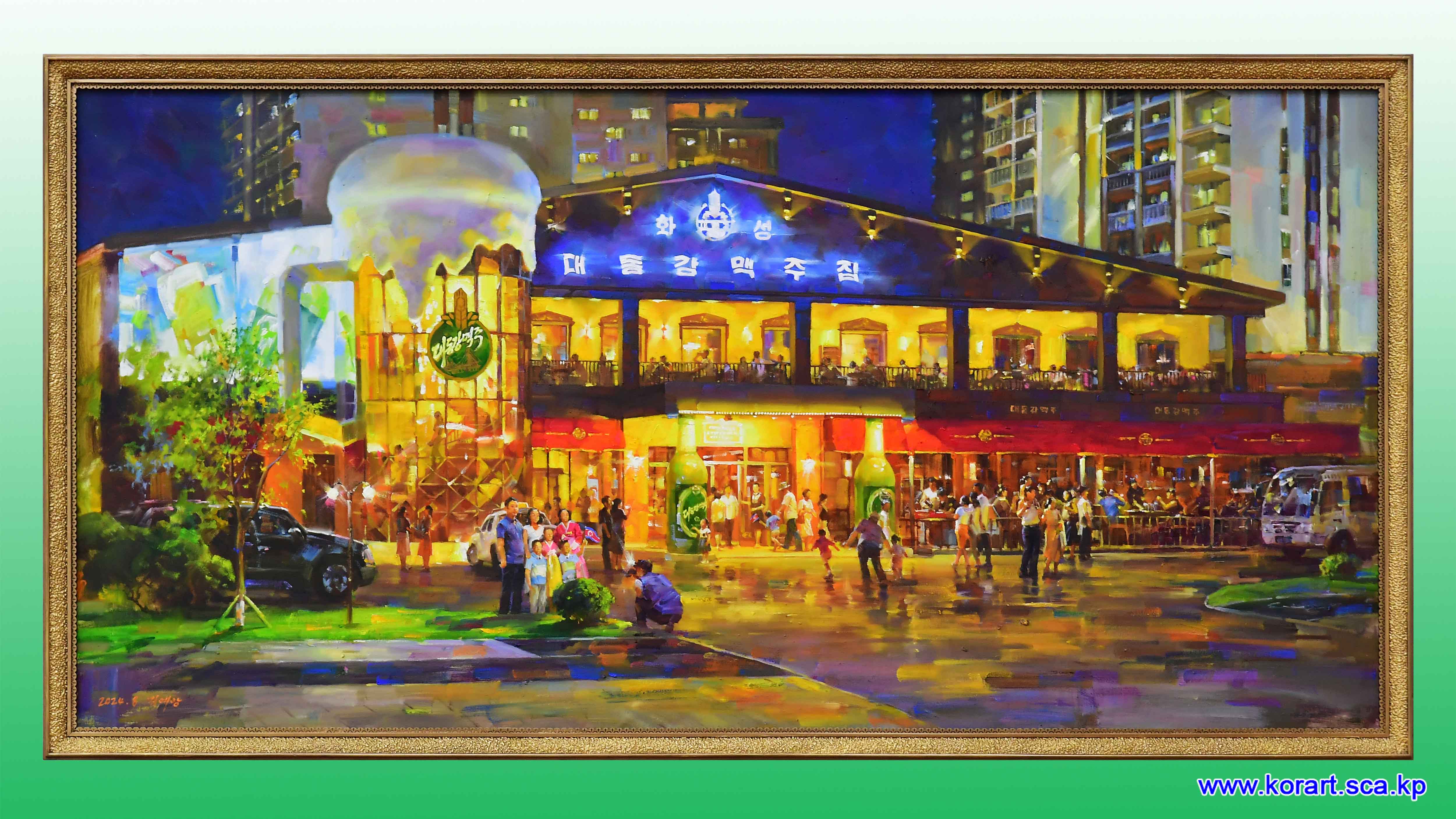 Oil painting A happy time in the evening 