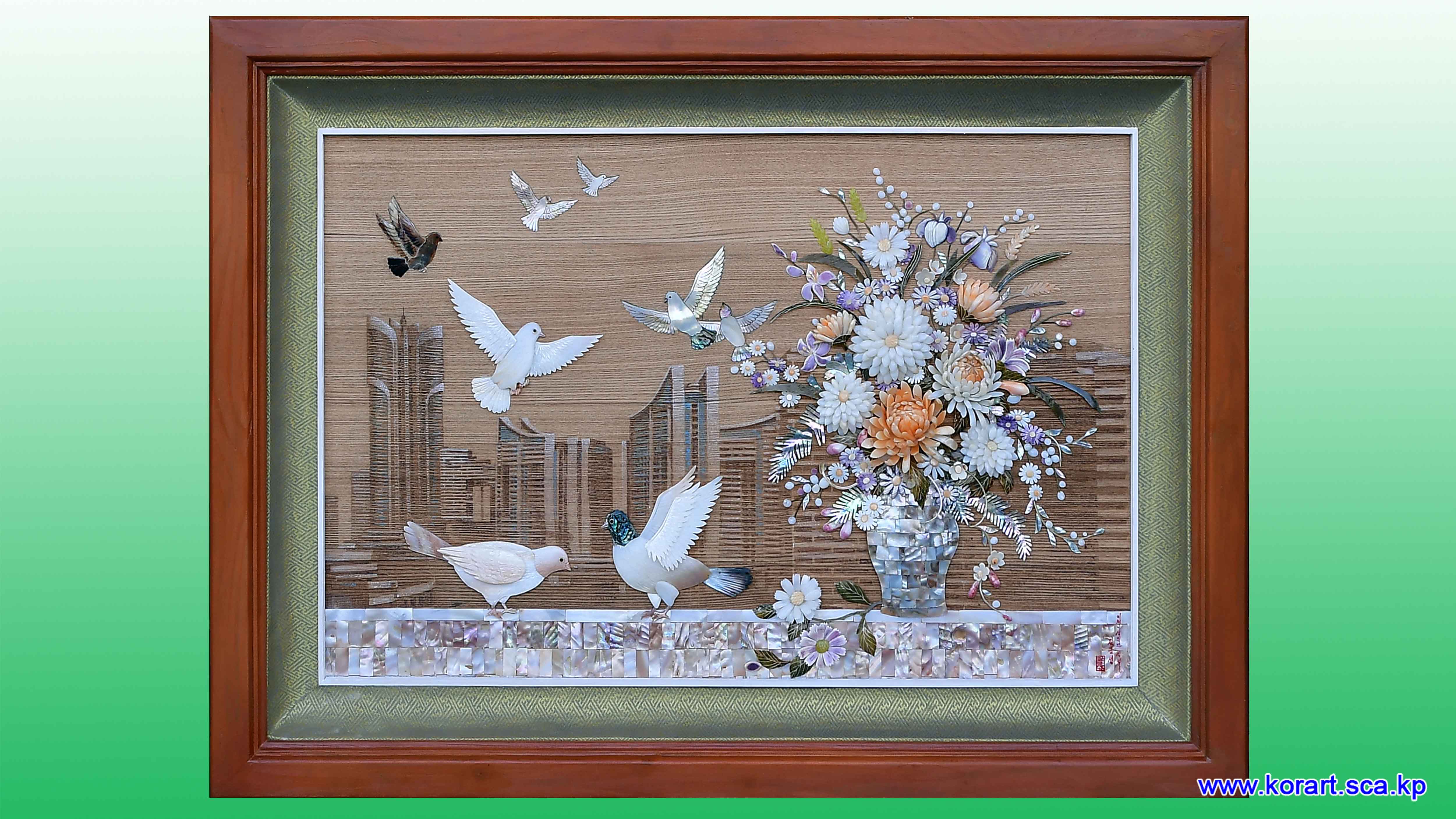 자개공예 《송화거리의 아침》