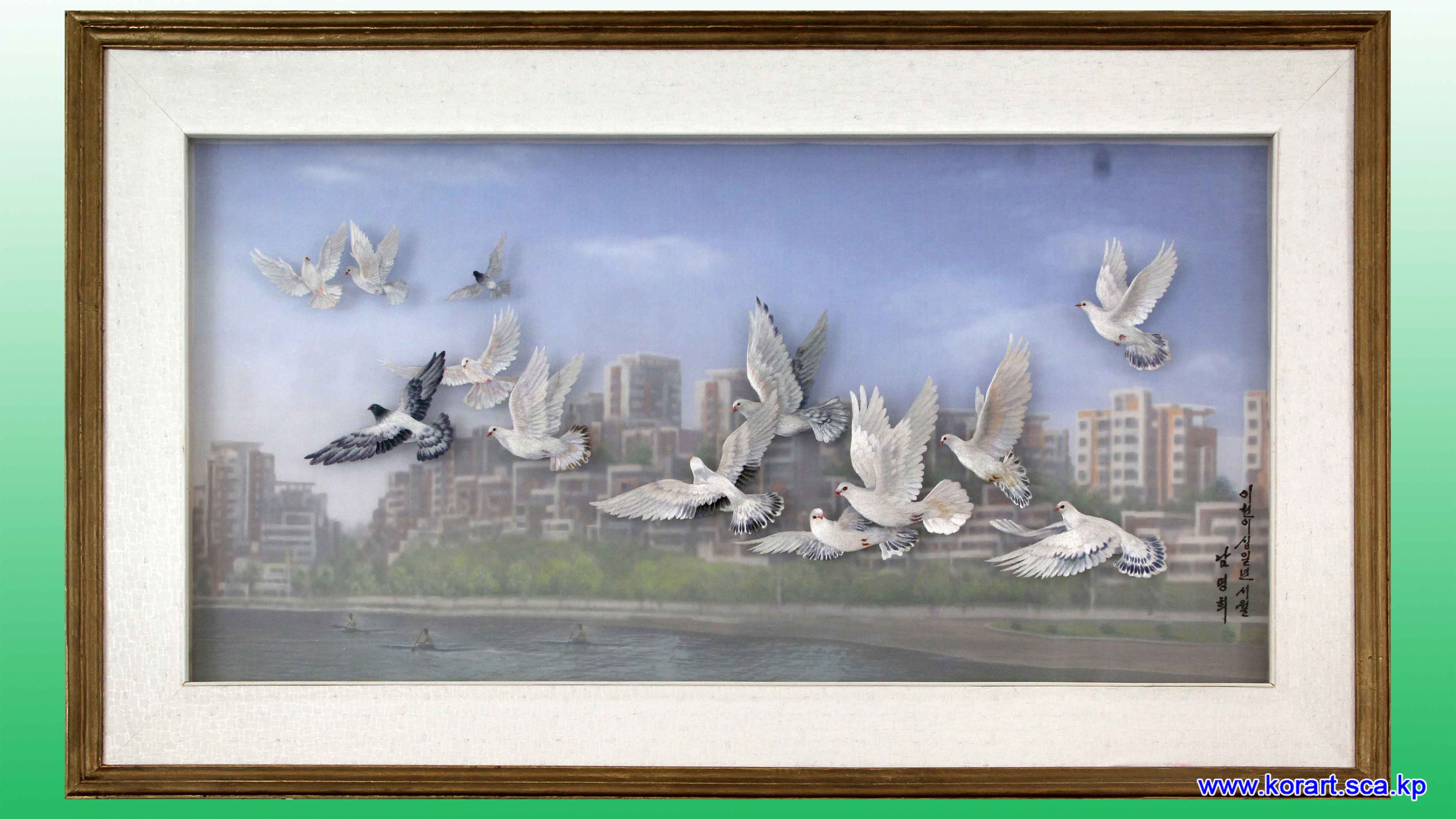 刺绣《普通江畔的早晨》